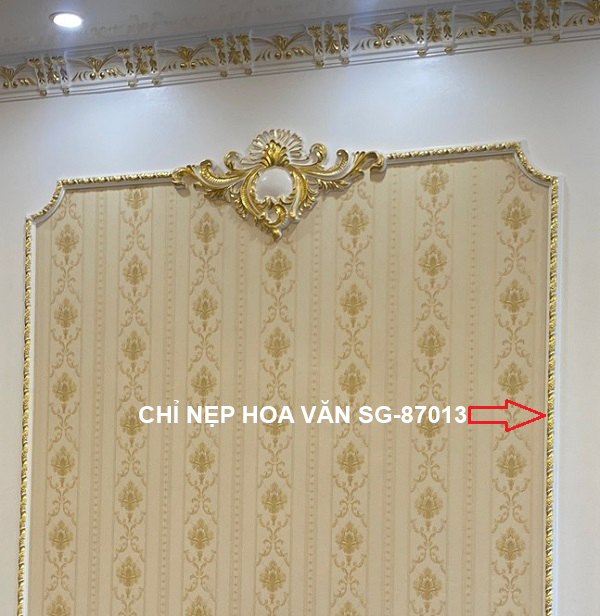 chỉ nẹp hoa văn trang trí tường SG-87013 trắng dát vàng