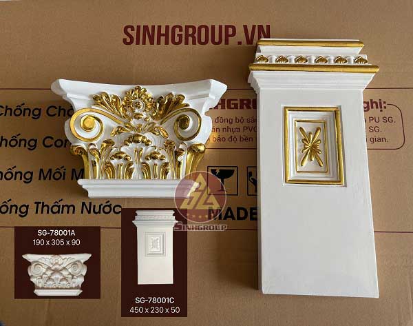 ốp cột pu trắng dát vàng