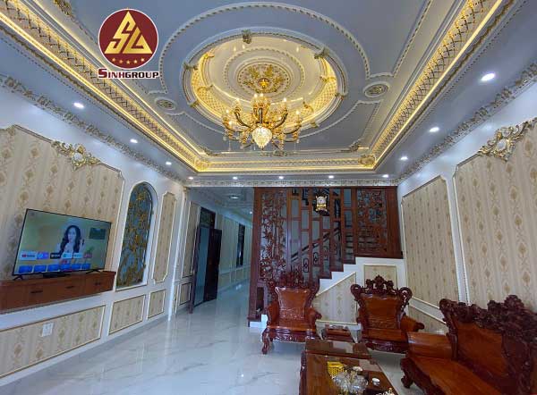 mẫu trần phòng khách dát vàng - ảnh 10