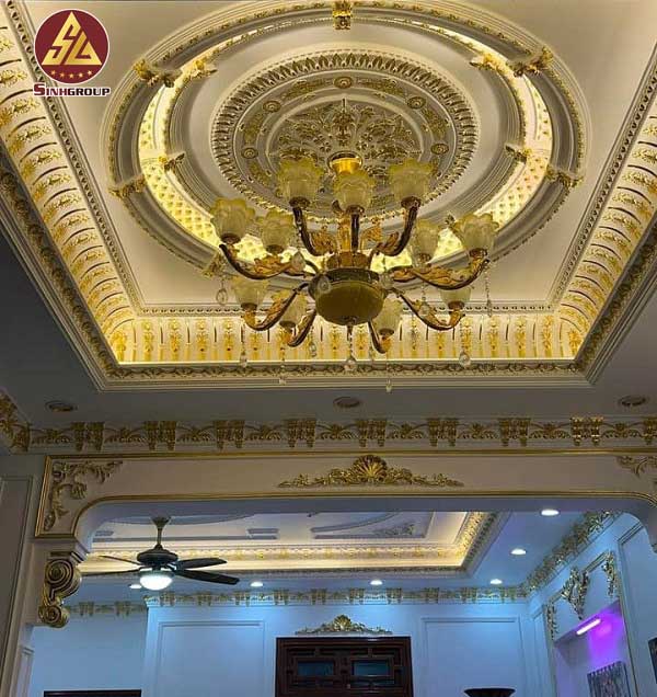 mẫu trần phòng khách dát vàng - ảnh 13