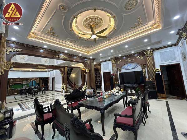 mẫu trần phòng khách dát vàng - ảnh 9