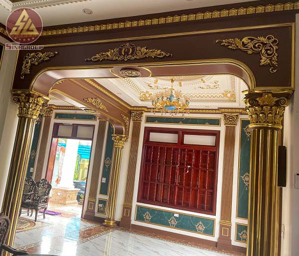 phào chỉ đầu cột tròn dát vàng