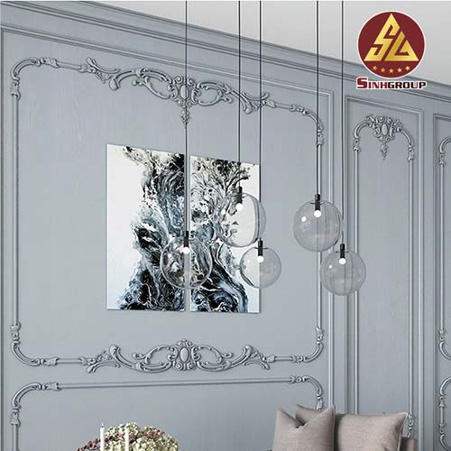 mẫu chỉ trang trí tường kết hợp hoa góc