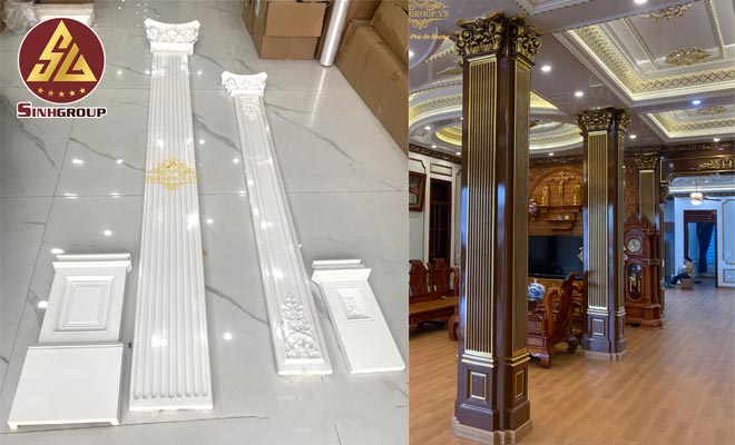 ốp cột trang trí phòng khách tân cổ điển
