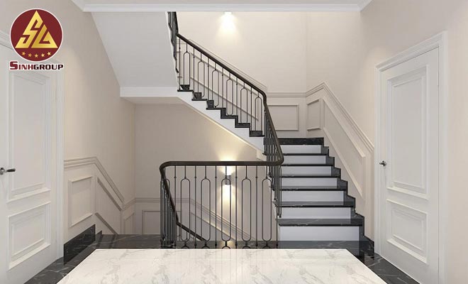 phào chỉ cầu thang nhà phố hiện đại