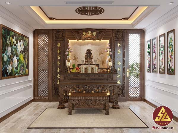 phào chỉ phòng thờ nhà phố