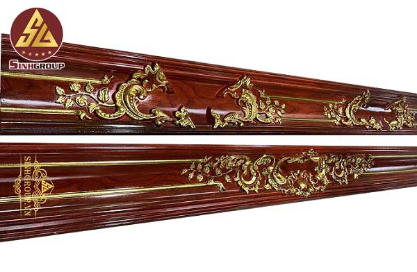 phào máng pu vân gỗ dát vàng