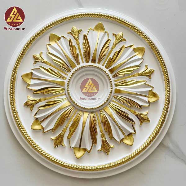 mâm trần nhựa pu SG-82041 trắng dát vàng