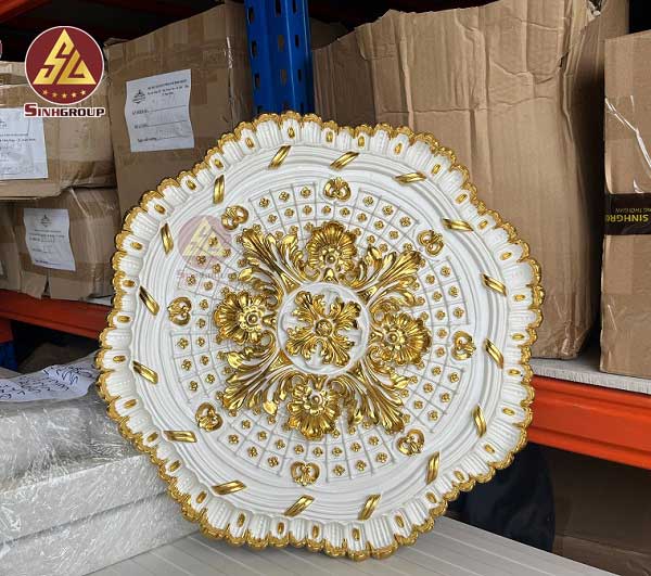 mâm trần trang trí hoa văn SG-81004-TDV trắng dát vàng