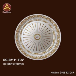 Mâm Vòm Trang Trí Trần PU SG-82111-TDV Trắng Dát Vàng