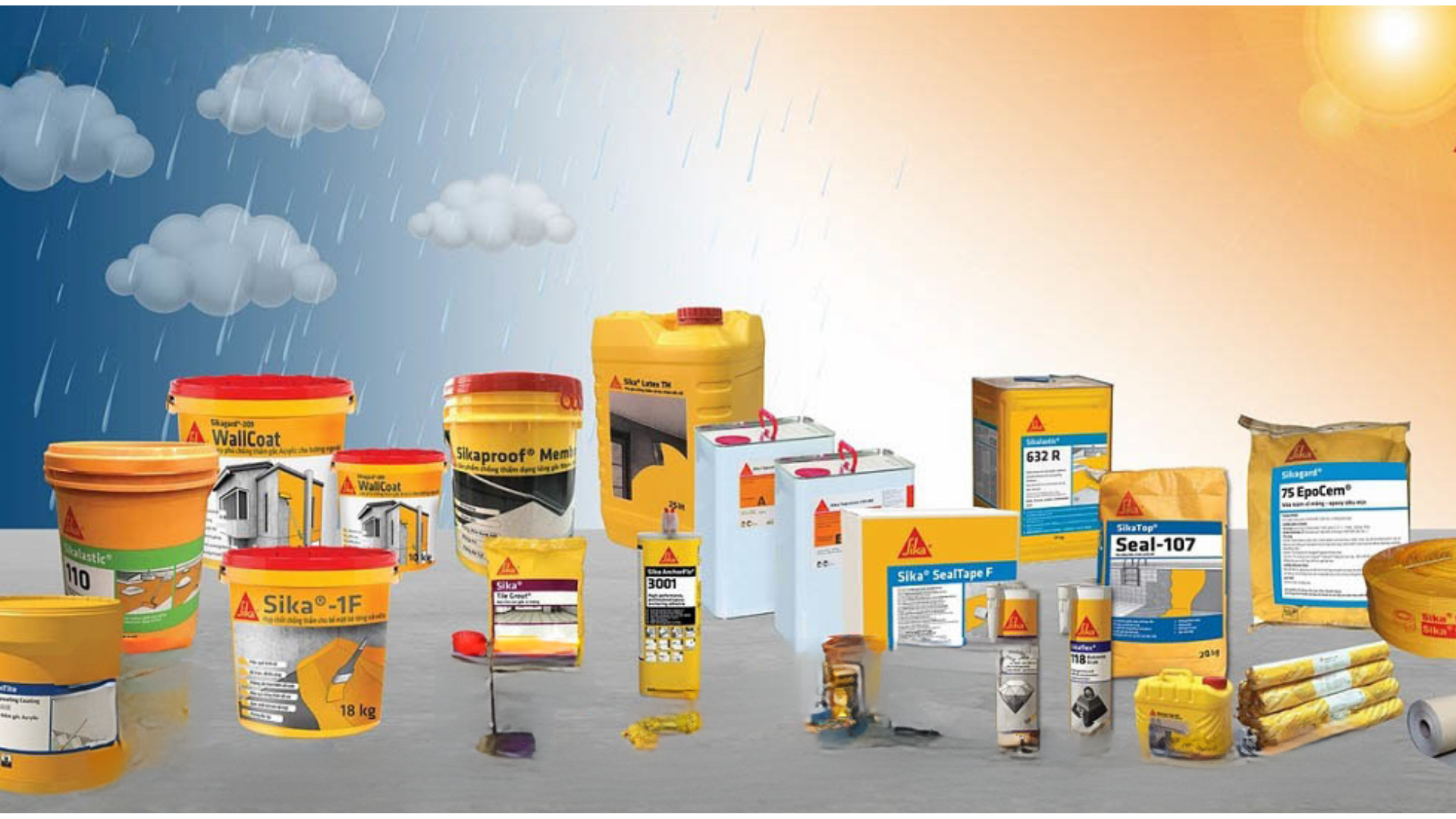 Hóa chất Sika (Sikatop Seal 107, Sikaproof Membrane) là giải pháp cao cấp cho các khu vực chịu áp lực nước lớn.